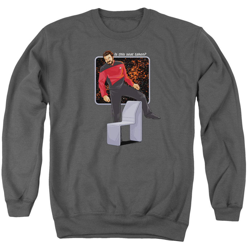 CBS1886-AS-5 Star Trek & Is This Seat Taken Long Sleeve Adult Crewneck Sweatshirt, Charcoal - 2X