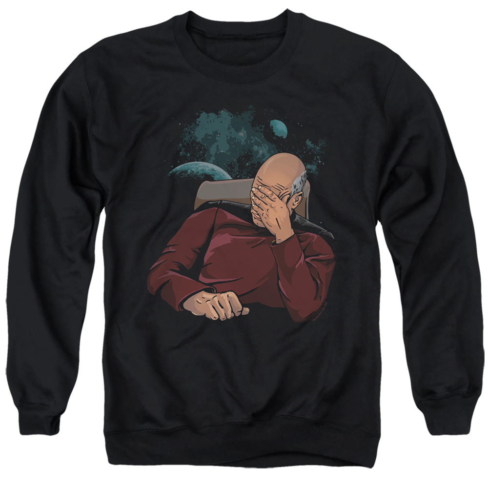 Star Trek & Facepalm Long Sleeve Adult Crewneck Sweatshirt, Black - Small