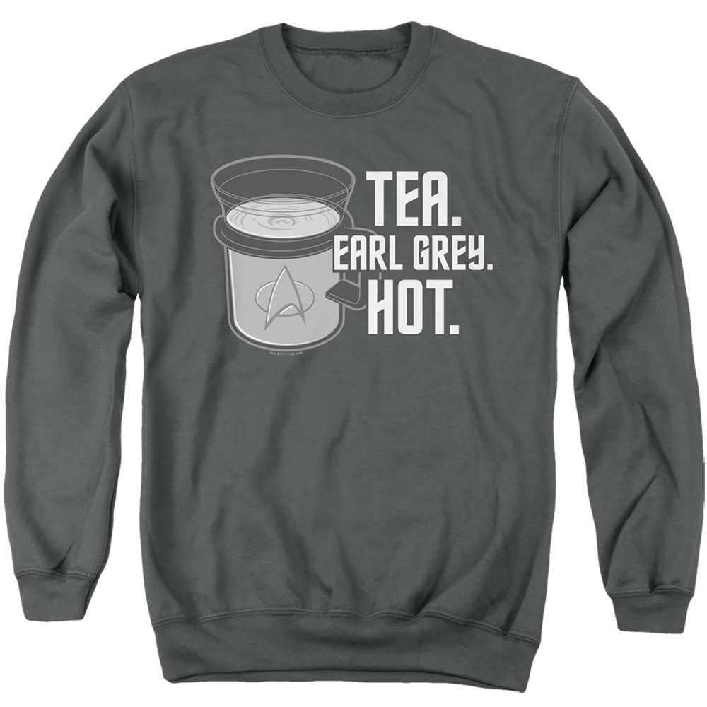Star Trek & Earl Grey Long Sleeve Adult Crewneck Sweatshirt, Charcoal - Small