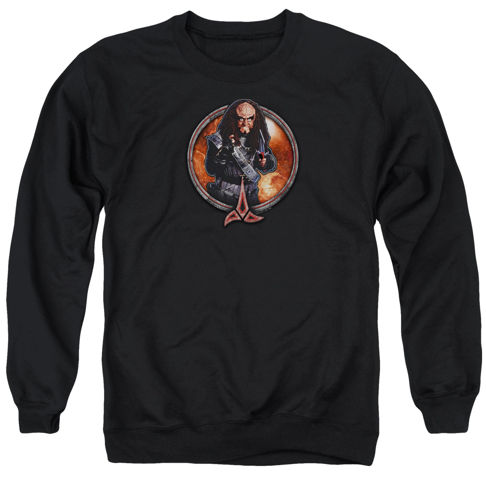 Star Trek & Gowron Long Sleeve Adult Crewneck Sweatshirt, Black - Large