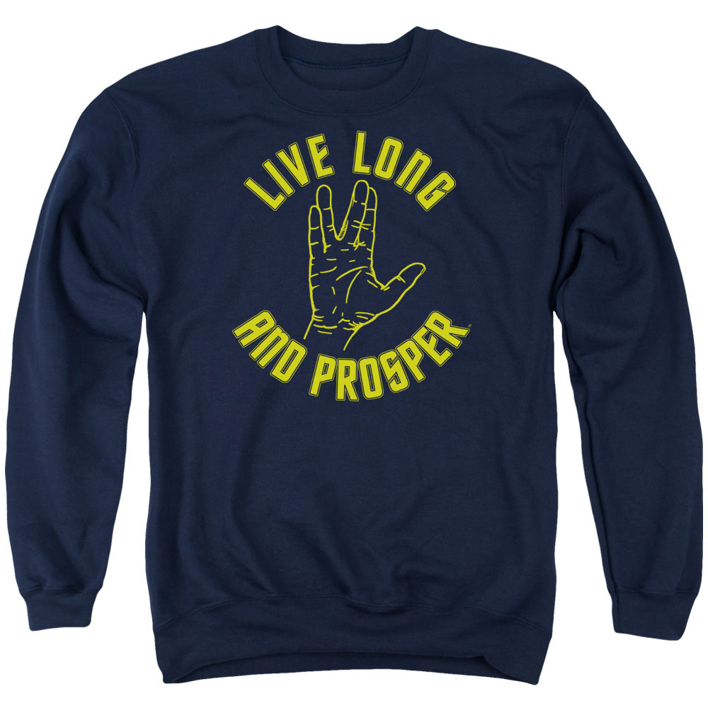 Star Trek & Live Long Hand Long Sleeve Adult Crewneck Sweatshirt, Navy - 3X