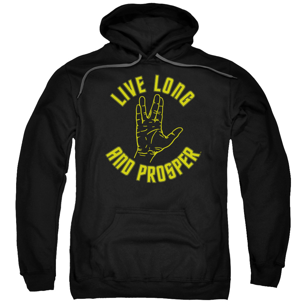 Star Trek & Live Long Hand Adult Pull-Over Hoodie, Black - Small