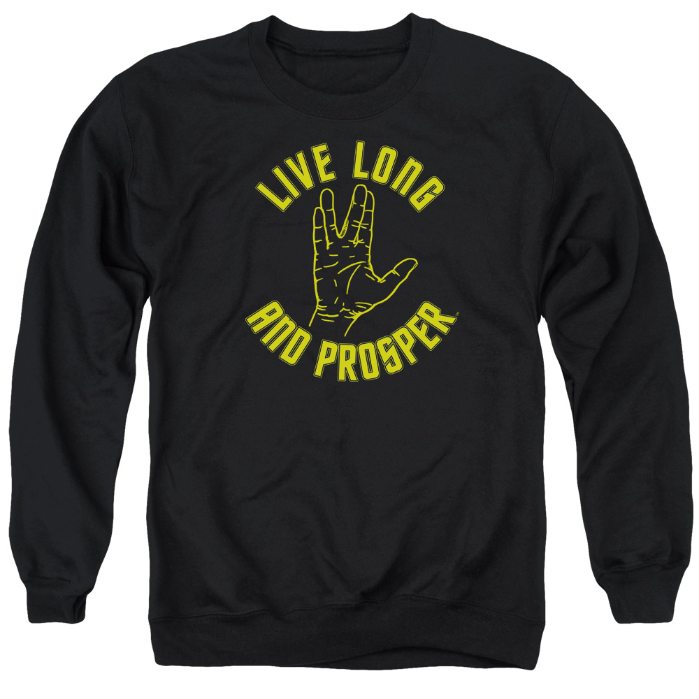 Star Trek & Live Long Hand Long Sleeve Adult Crewneck Sweatshirt, Black - Extra Large