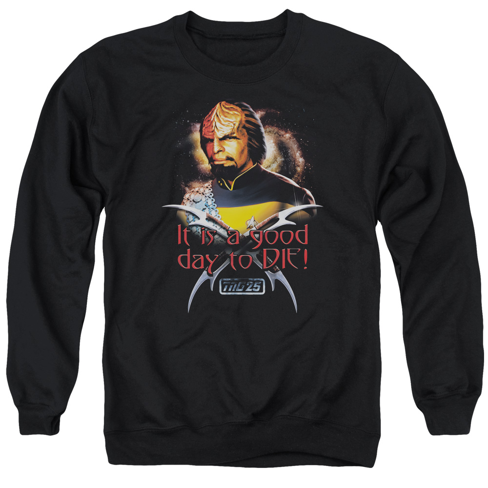CBS1086-AS-3 Star Trek & Good Day to Die Long Sleeve Adult Crewneck Sweatshirt, Black - Large