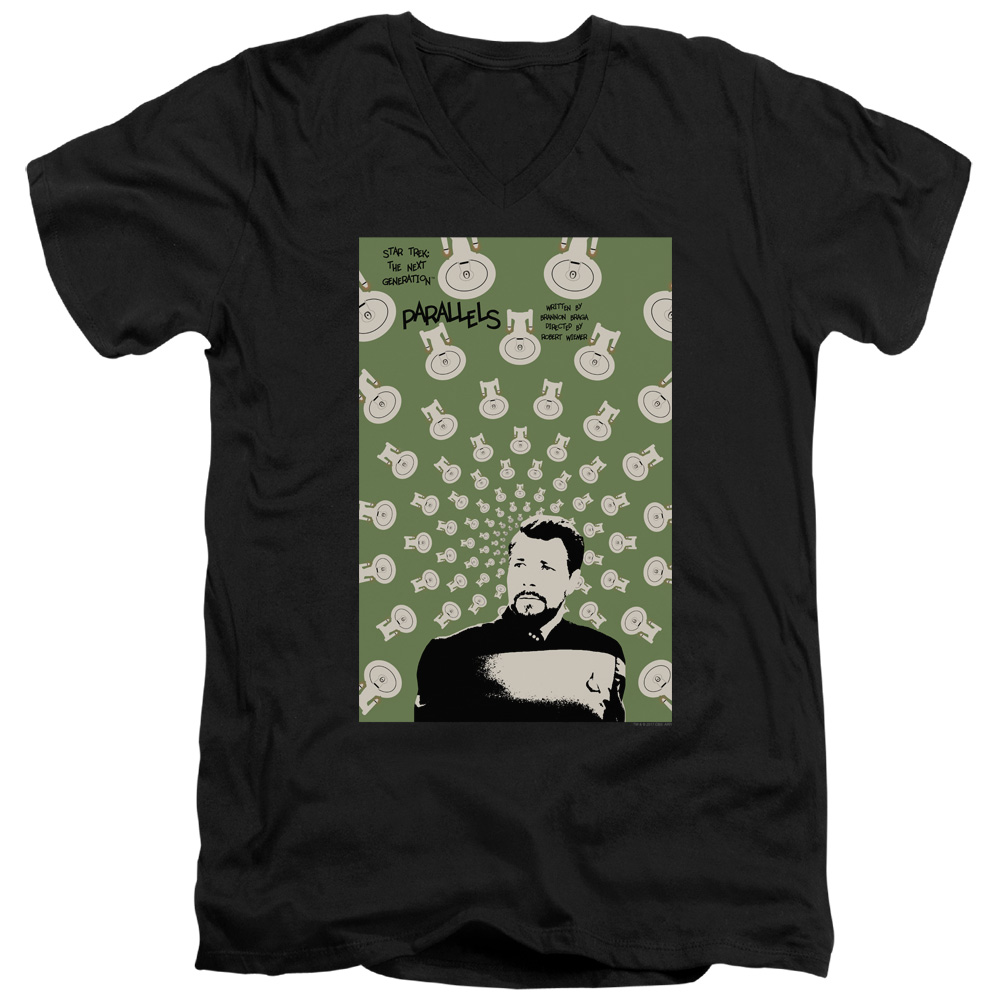 CBS2178B-AV-4 Star Trek & TNG Season 7 Episode 11 Short Sleeve Cotton Adult Slim Fit V-Neck 30-1 T-Shirt, Black - Extra Large