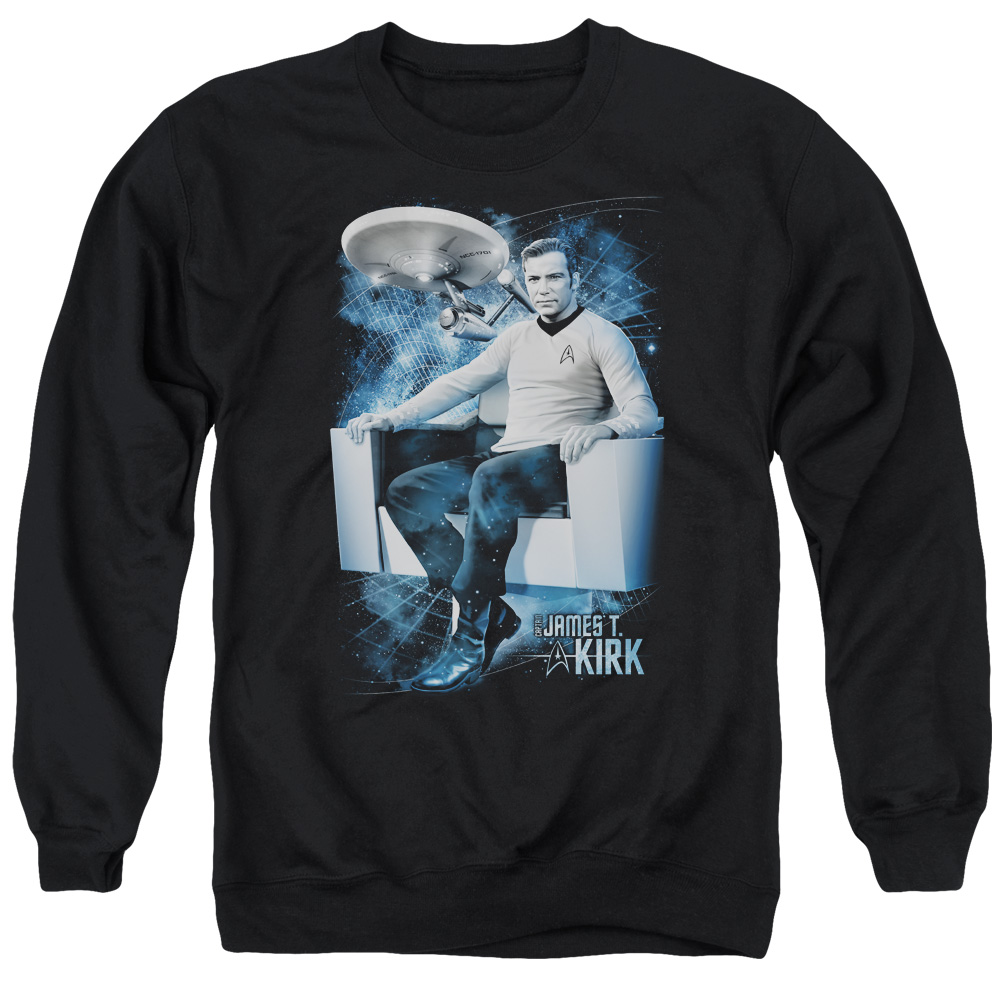 Star Trek & Captains Chair Long Sleeve Adult Crewneck Sweatshirt, Black - 2X