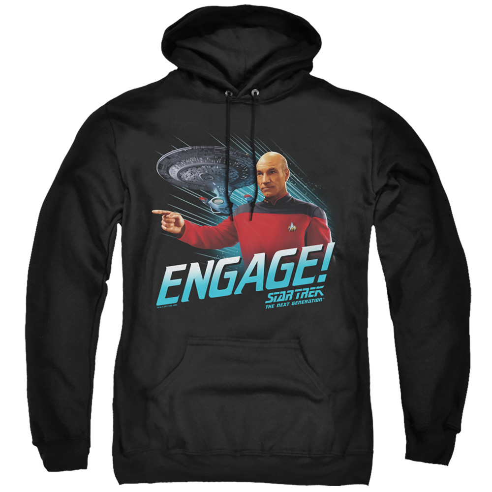 CBS1207-AFTH-7 Star Trek & Engage Adult Pull-Over Hoodie, Black - 4X