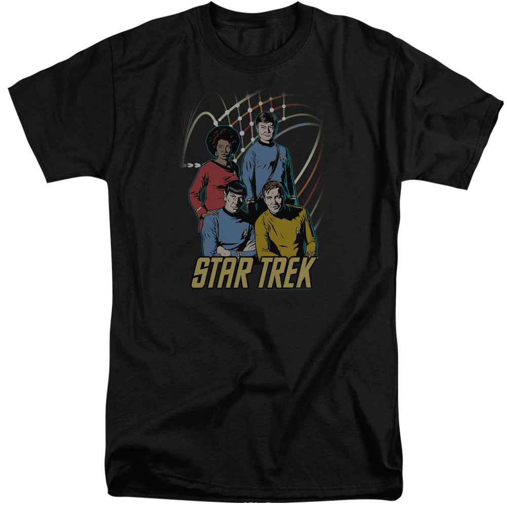 CBS398-ATT-5 Star Trek & Warp Factor 4 Adult Tall Fit 18-1 Short Sleeve T-Shirt, Black - 2X -  Trevco