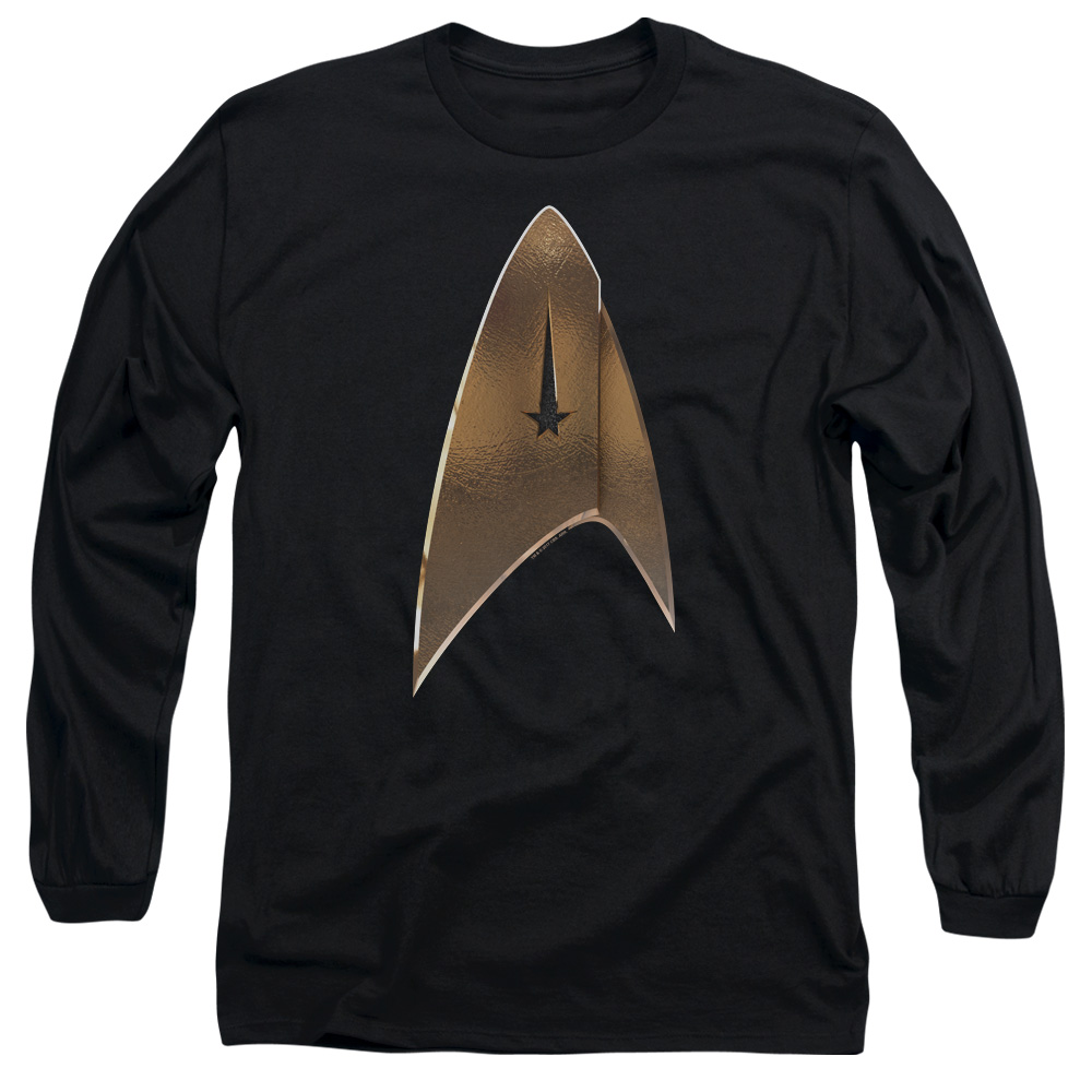 Star Trek Discovery & Command Shield Adult 18-1 Long Sleeve T-Shirt, Black - Medium