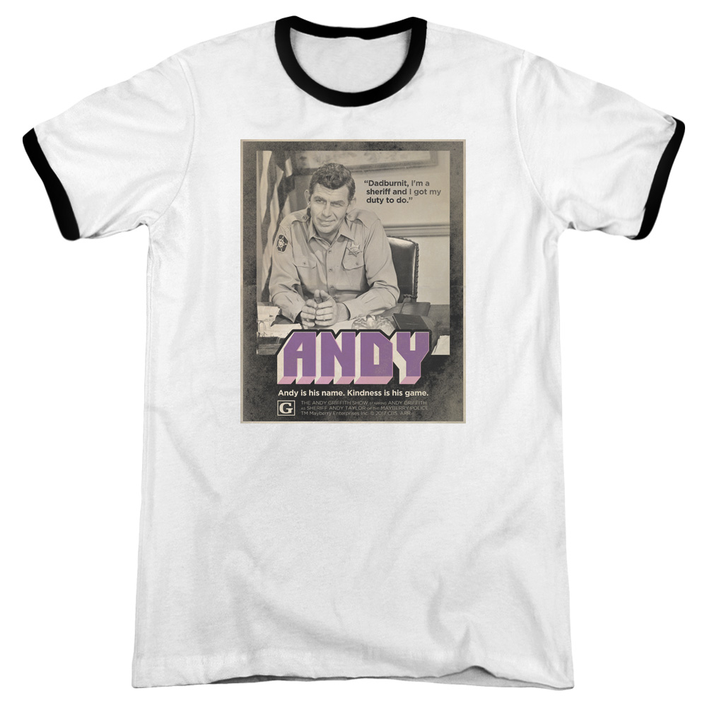 CBS2200-AR-1 Andy Griffith Show & Andy Adult Ringer Short Sleeve T-Shirt, White & Black - Small -  Trevco