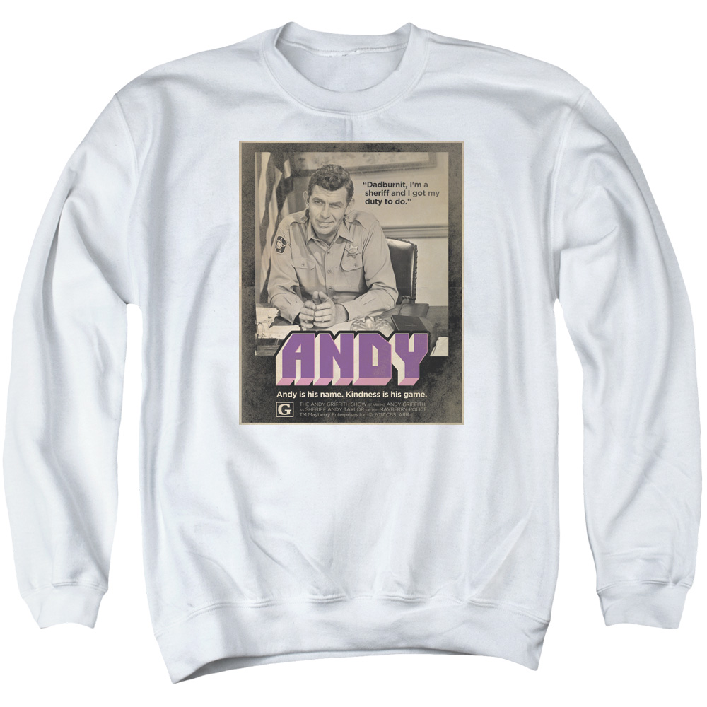 CBS2200-AS-5 Andy Griffith Show & Andy Adult Crewneck Sweatshirt, White - 2X -  Trevco