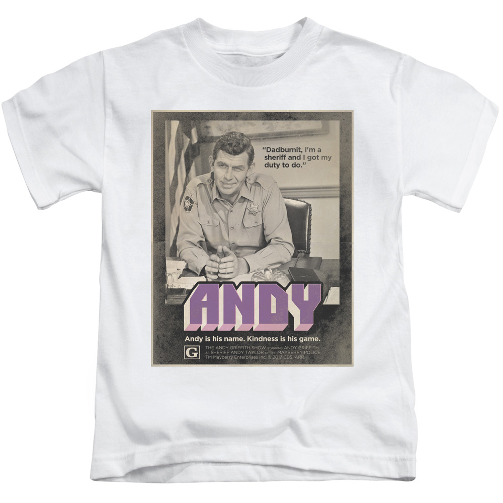 CBS2200-KT-2 Andy Griffith Show & Andy Juvenile 18-1 Short Sleeve T-Shirt, White - Medium - 5-6 -  Trevco
