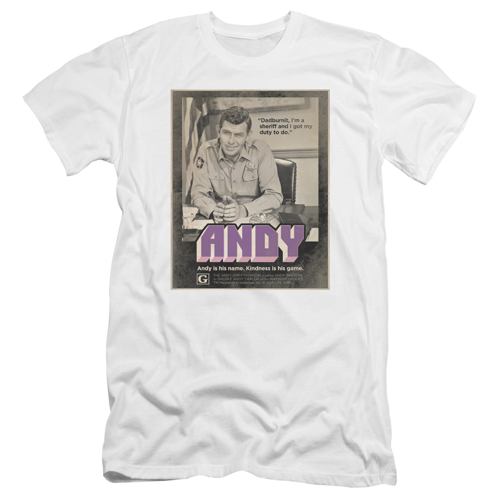 CBS2200-PSF-5 Andy Griffith Show & Andy Adult Premium Canvas Slim Fit 30-1 HBO Short Sleeve T-Shirt, White - 2X -  Trevco