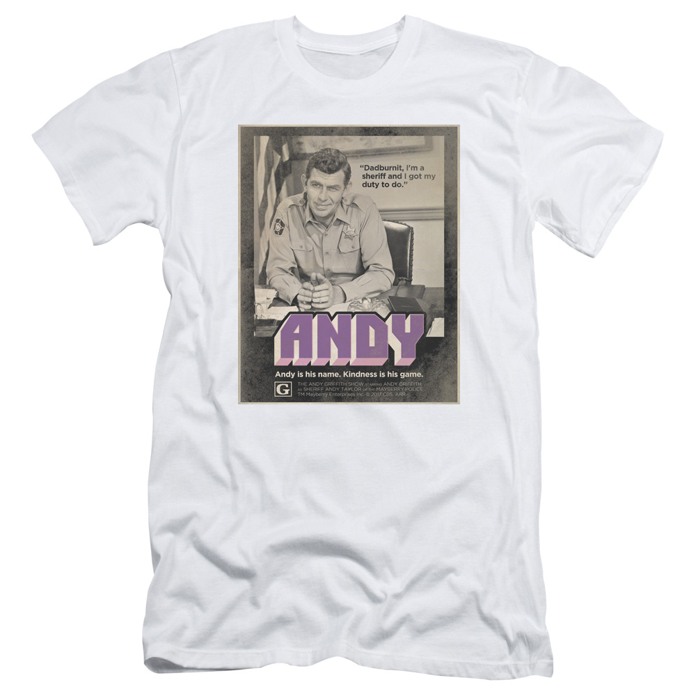 CBS2200-SF-5 Andy Griffith Show & Andy Adult 30-1 Slim Fit Short Sleeve T-Shirt, White - 2X -  Trevco