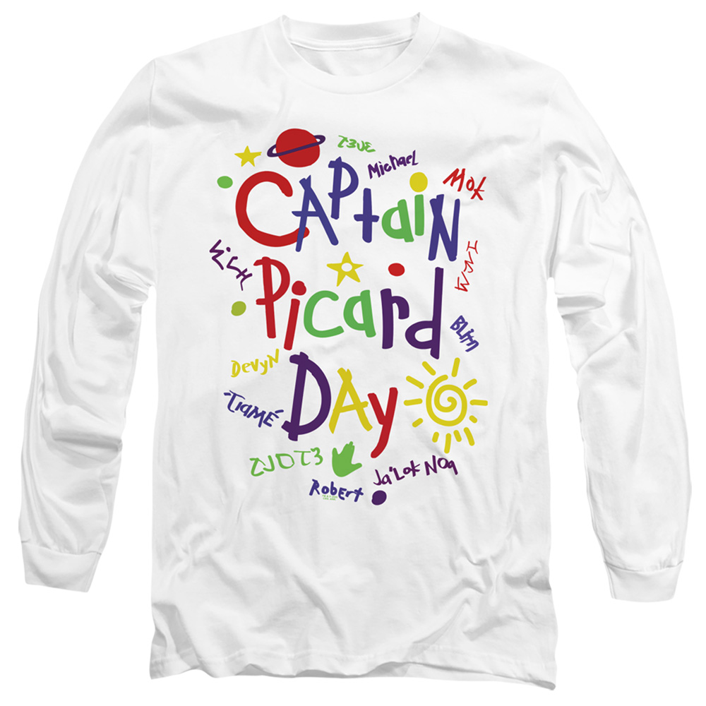 CBS2672-AL-3 Star Trek Picard & Picard Day Adult 18-1 Long Sleeve T-Shirt, White - Large