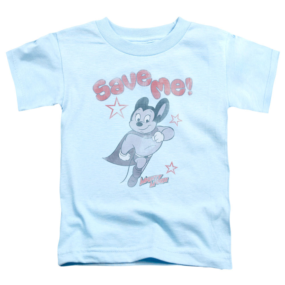 CBS784-TT-2 Mighty Mouse & Save Me Short Sleeve Toddler Cotton T-Shirt, Light Blue - Medium - 3 Toddler