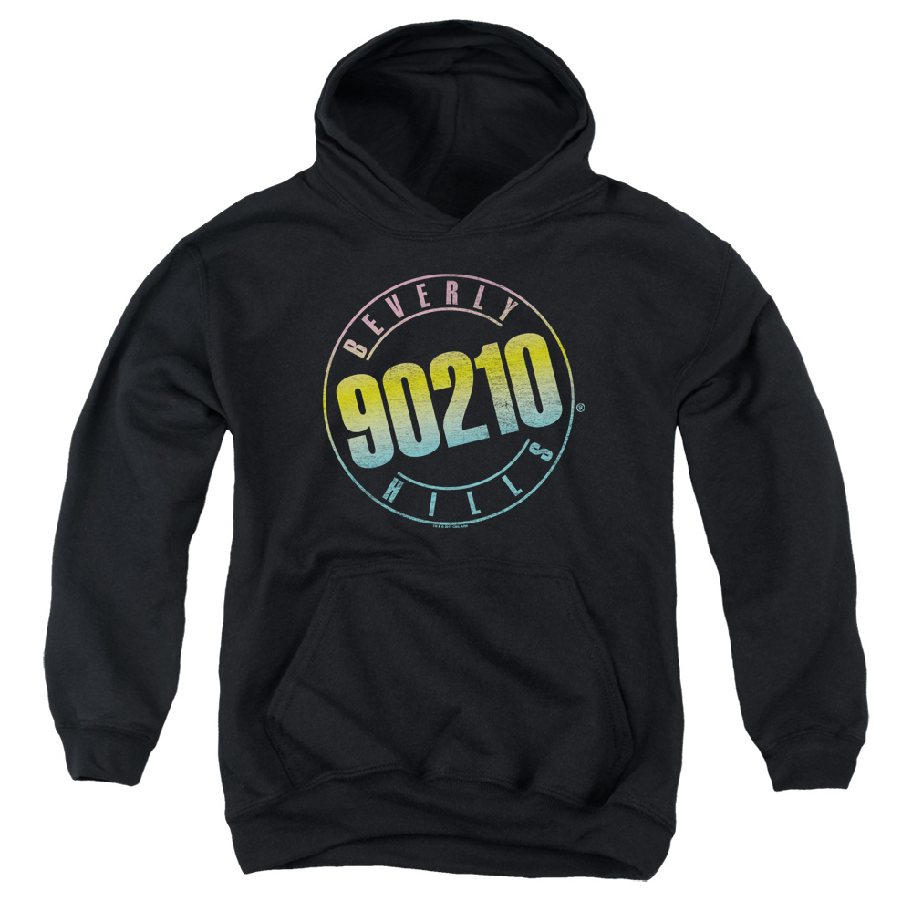 90210 & Color Blend Logo Youth Pull-Over Cotton Hoodie, Black - Large
