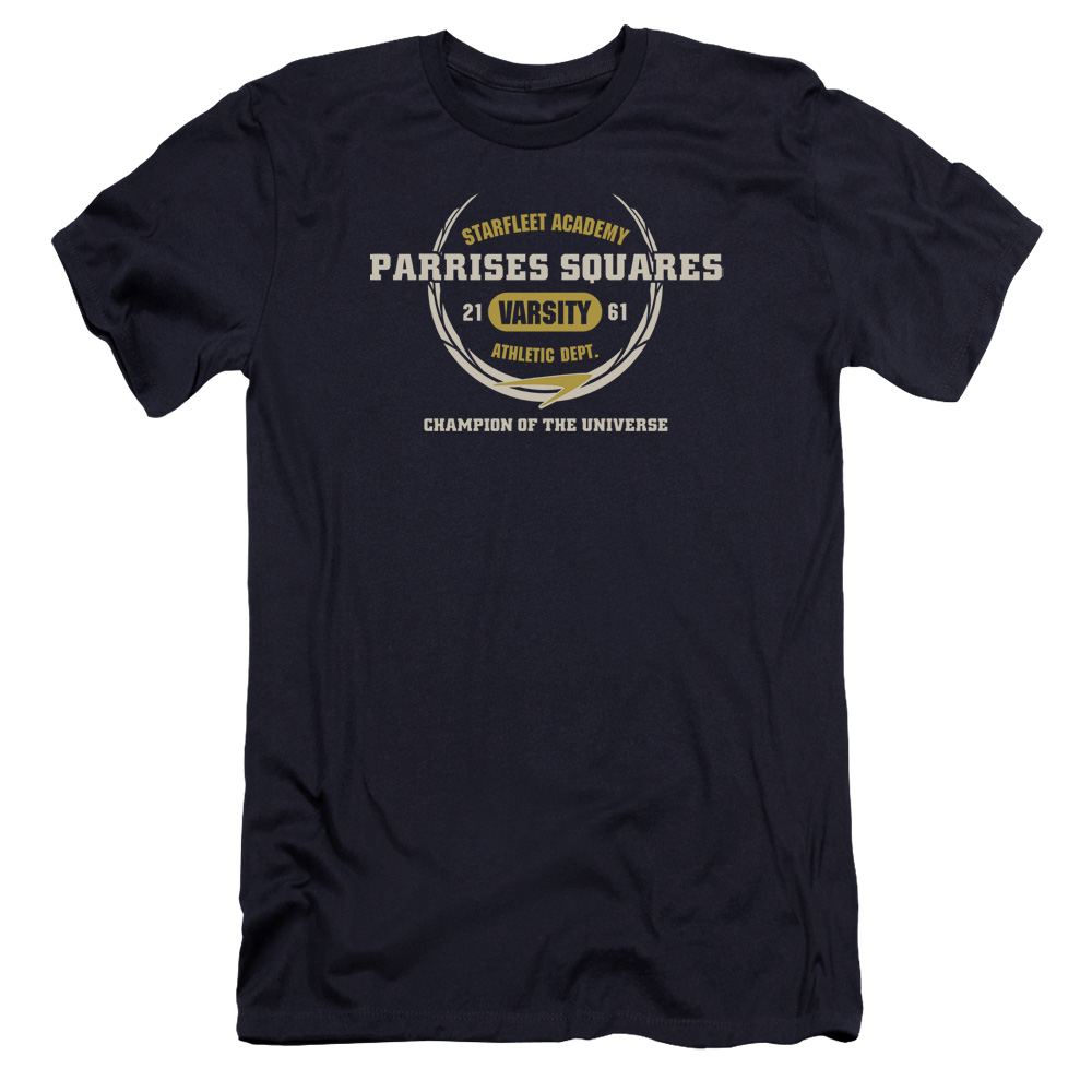 CBS848-PSF-2 Star Trek & Parrises Squares Premium Canvas Adult Cotton Slim Fit 30-1 T-Shirt, Navy - Medium