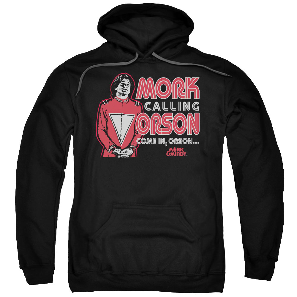 CBS887-AFTH-8 Mork Mindy & Mork Calling Orson Adult Cotton & Polyster Pull-Over Hoodie, Black - 5X