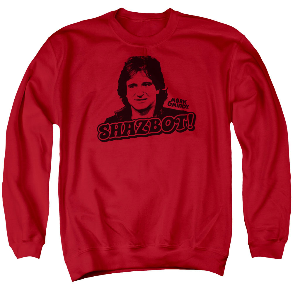 Mork Mindy & Shazbot Adult Cotton & Polyster Crewneck Sweatshirt, Red - Medium