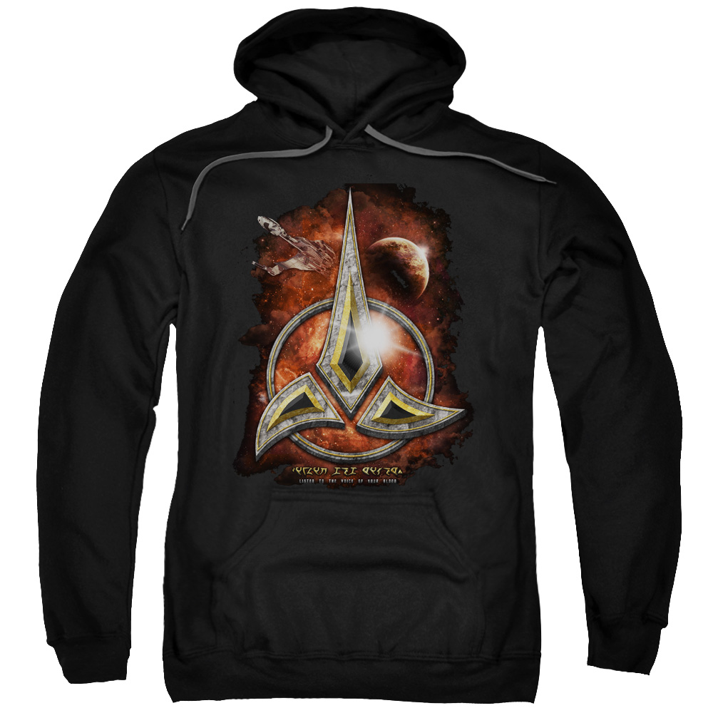 CBS1176-AFTH-8 Star Trek & Klingon Crest Adult Cotton & Polyster Pull-Over Hoodie, Black - 5X