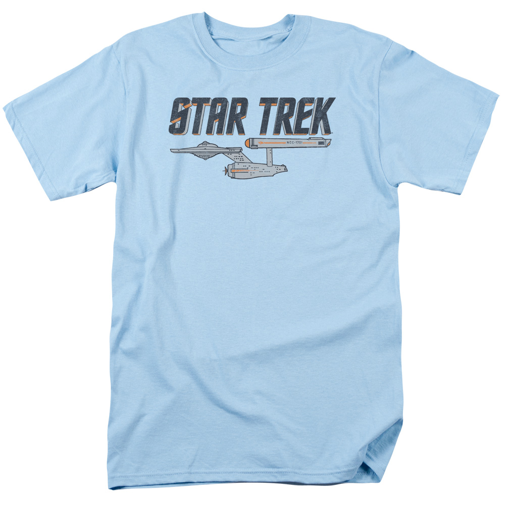 CBS1194B-AT-2 Star Trek & Entreprise Logo Short Sleeve Adult Cotton 18-1 T-Shirt, Light Blue - Medium