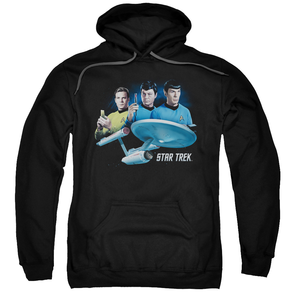 CBS1325-AFTH-7 Star Trek & Main Three Adult Cotton & Polyster Pull-Over Hoodie, Black - 4X -  Trevco