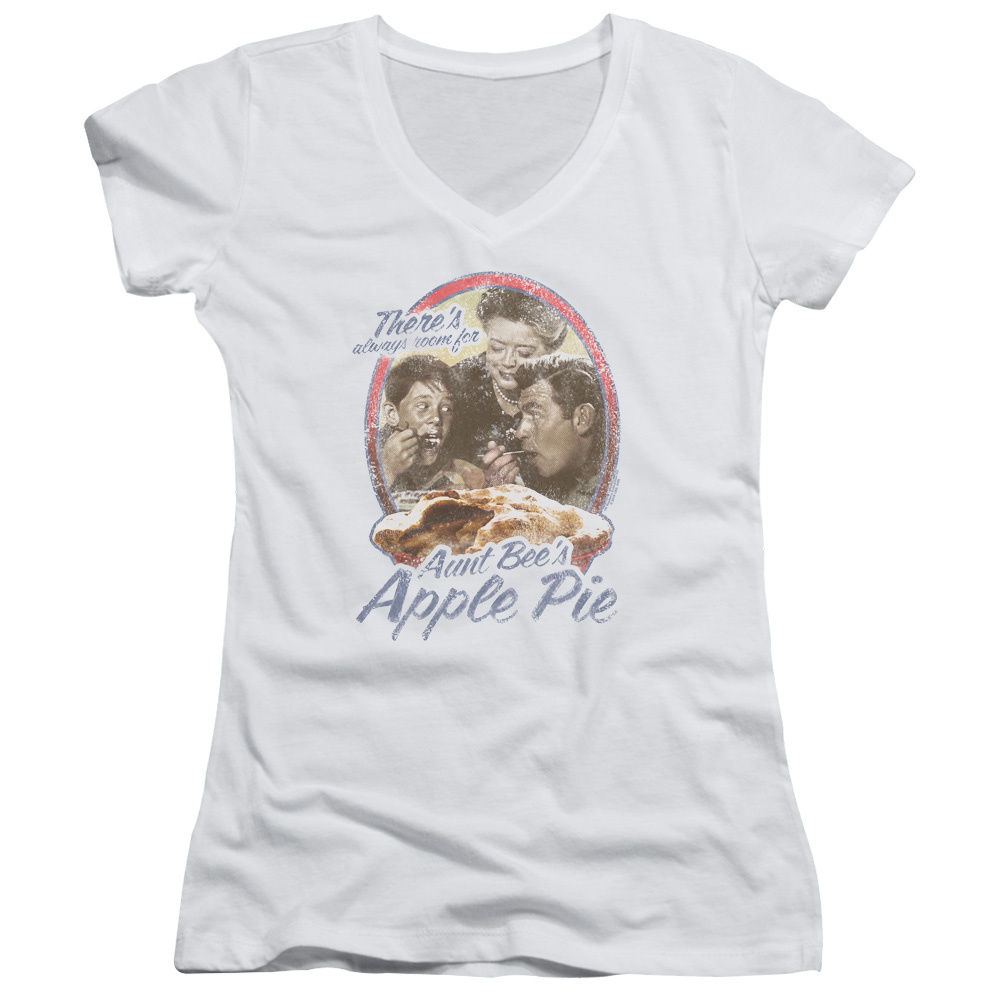 CBS2393-JV-5 Andy Griffith & Apple Pie Junior V-Neck Cotton T-Shirt, White - 2X -  Trevco