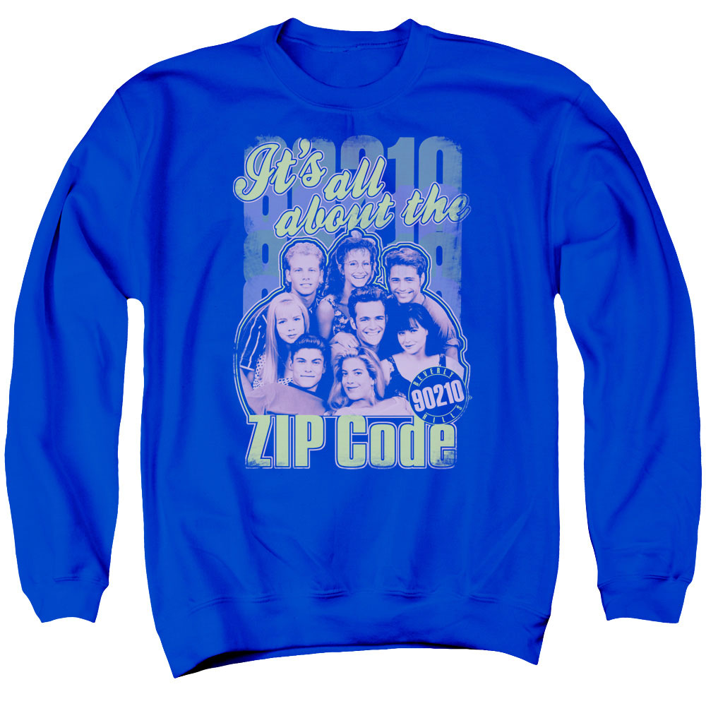 CBS646-AS-4 90210 & Zip Code Adult Cotton & Polyster Crewneck Sweatshirt, Royal Blue - Extra Large