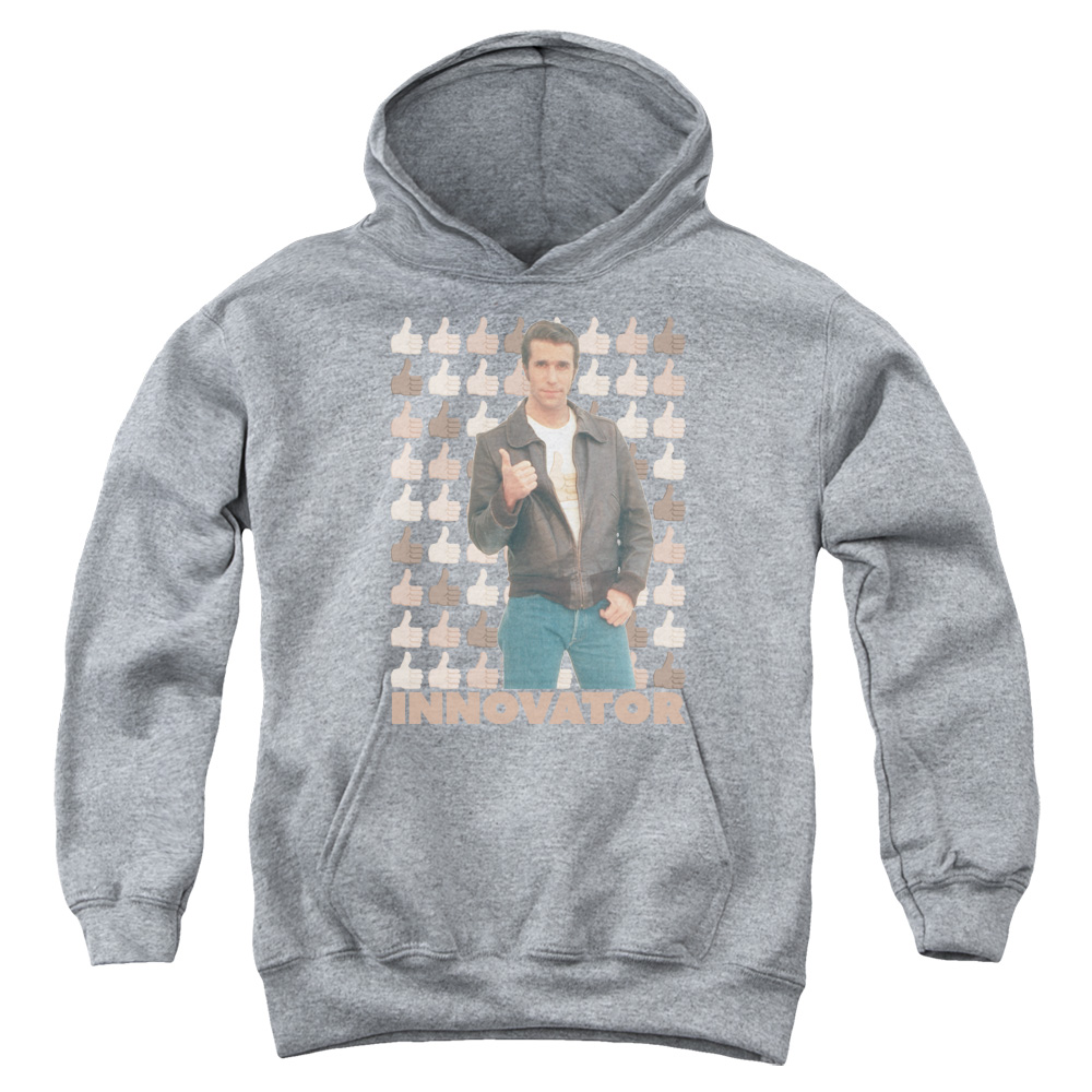 CBS2397-YFTH-2 Happy Days & Innovator Youth Pull-Over Cotton Hoodie, Athletic Heather - Medium