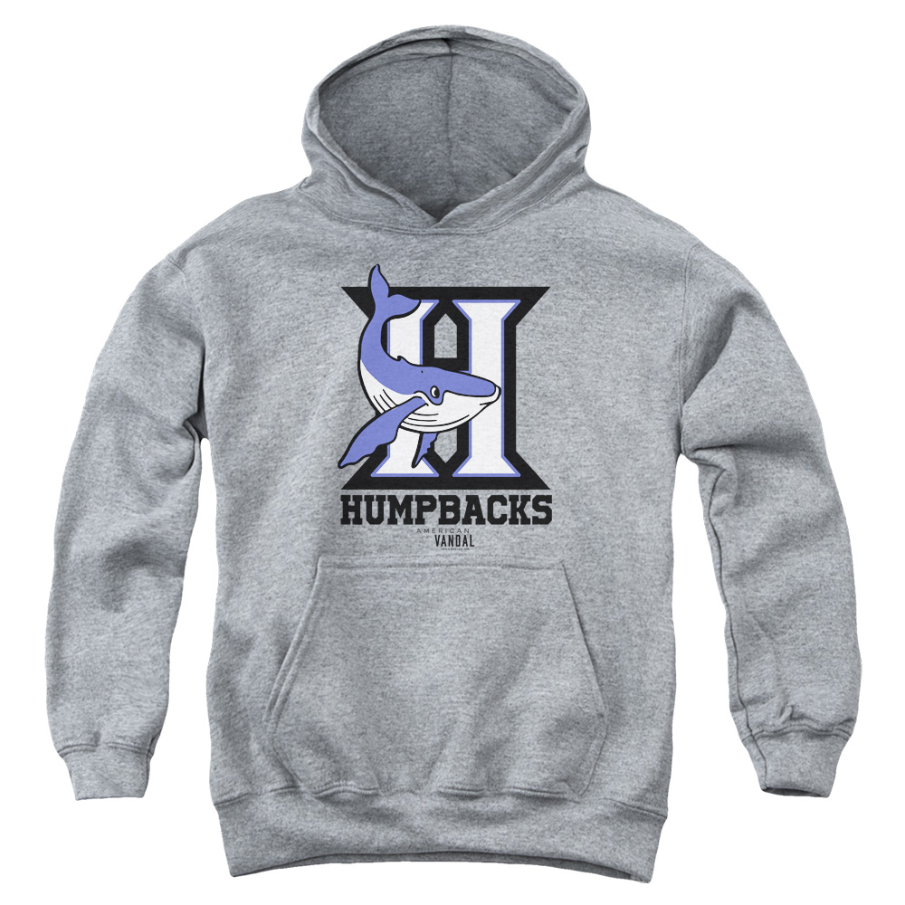 CBS2524-YFTH-2 American Vandal & Humpbacks Youth Pull-Over Cotton Hoodie, Athletic Heather - Medium