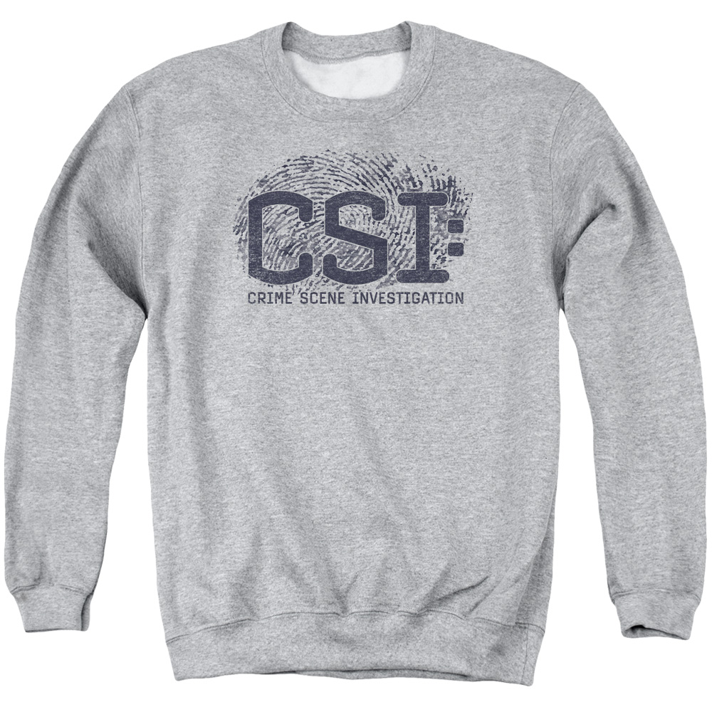 CSI & Distressed Logo Adult Cotton & Polyster Crewneck Sweatshirt, Athletic Heather - Large