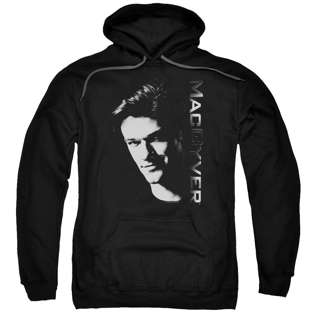 Macgyver & Face Adult Cotton & Polyster Pull-Over Hoodie, Black - Extra Large