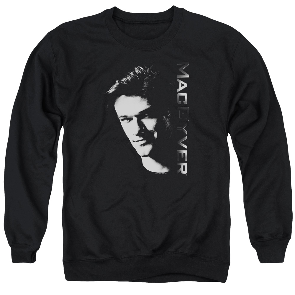 Macgyver & Face Adult Cotton & Polyster Crewneck Sweatshirt, Black - Medium