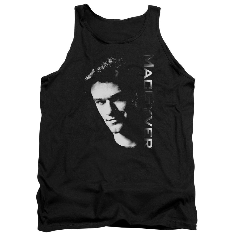 Macgyver & Face Adult Cotton Tank Top, Black - Extra Large