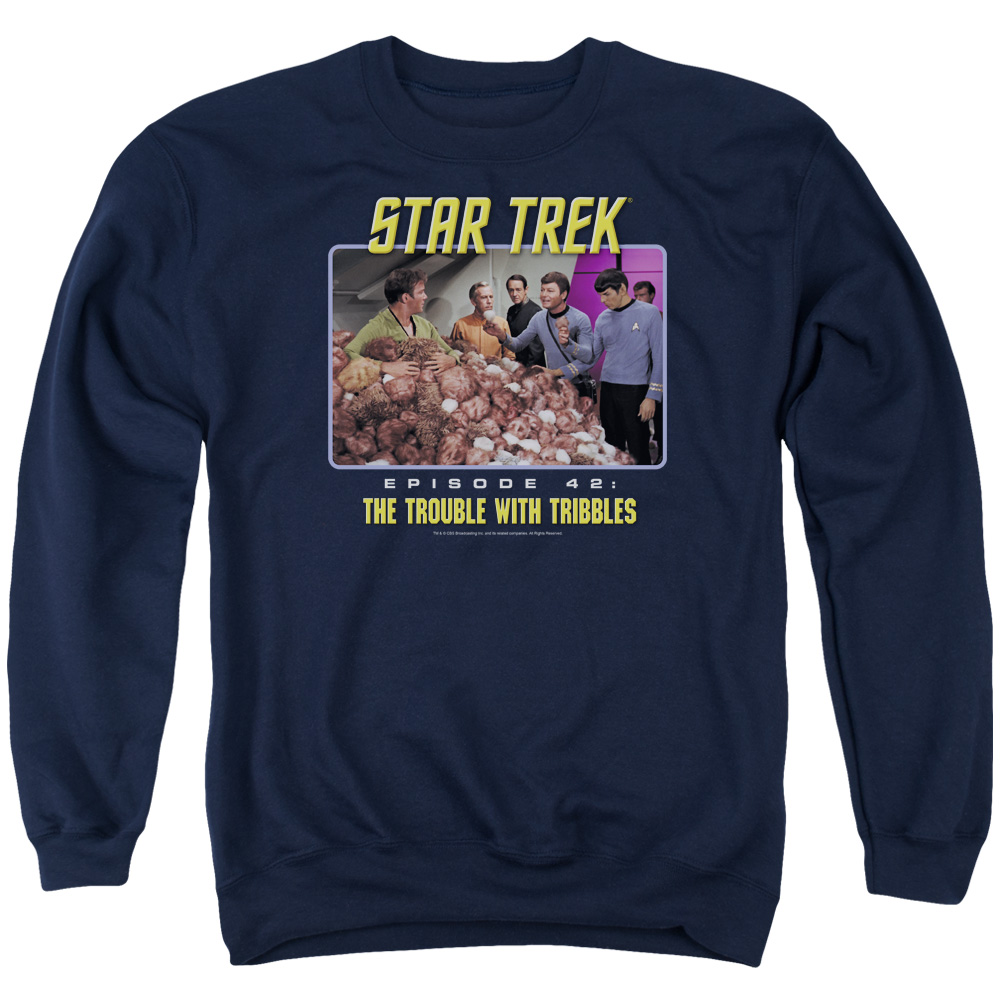 CBS258-AS-4 St Original & the Trouble with Tribbles Adult Cotton & Polyster Crewneck Sweatshirt, Navy - Extra Large