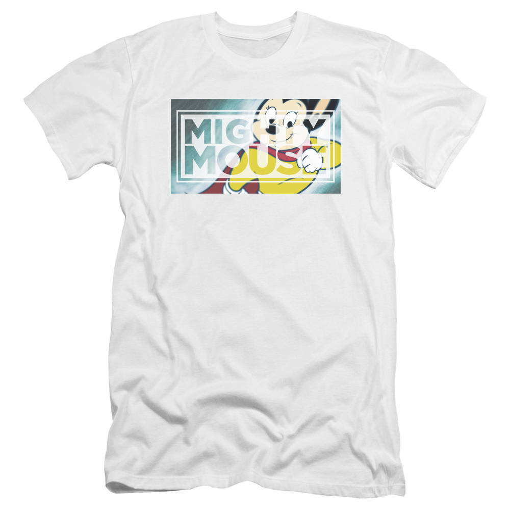 CBS1589-PSF-5 Mighty Mouse & Mighty Rectangle Premium Canvas Adult Cotton Slim Fit 30-1 T-Shirt, White - 2X