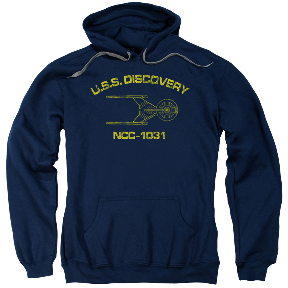 CBS2296-AFTH-3 Star Trek Discovery & Discovery Athletic Adult Cotton & Polyster Pull-Over Hoodie, Navy - Large
