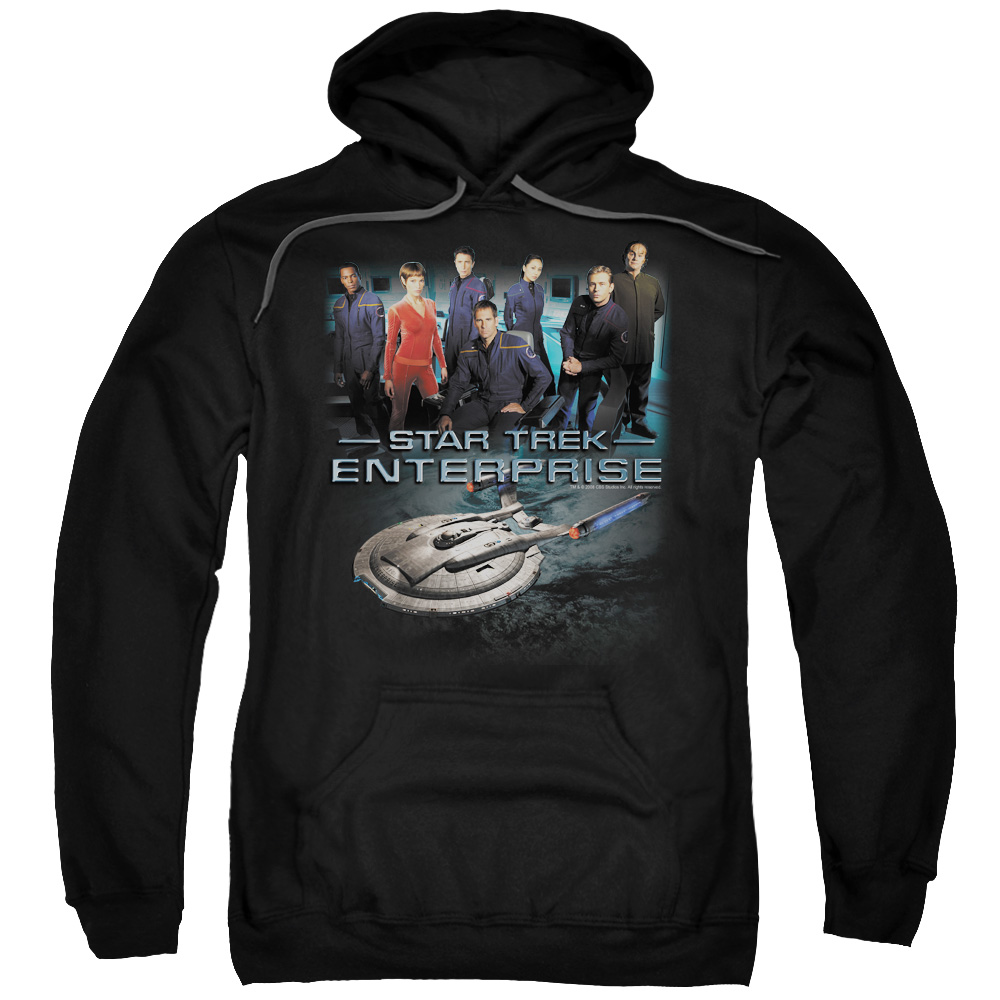 CBS233-AFTH-8 Star Trek & Enterprise Crew Adult Cotton & Polyster Pull-Over Hoodie, Black - 5X