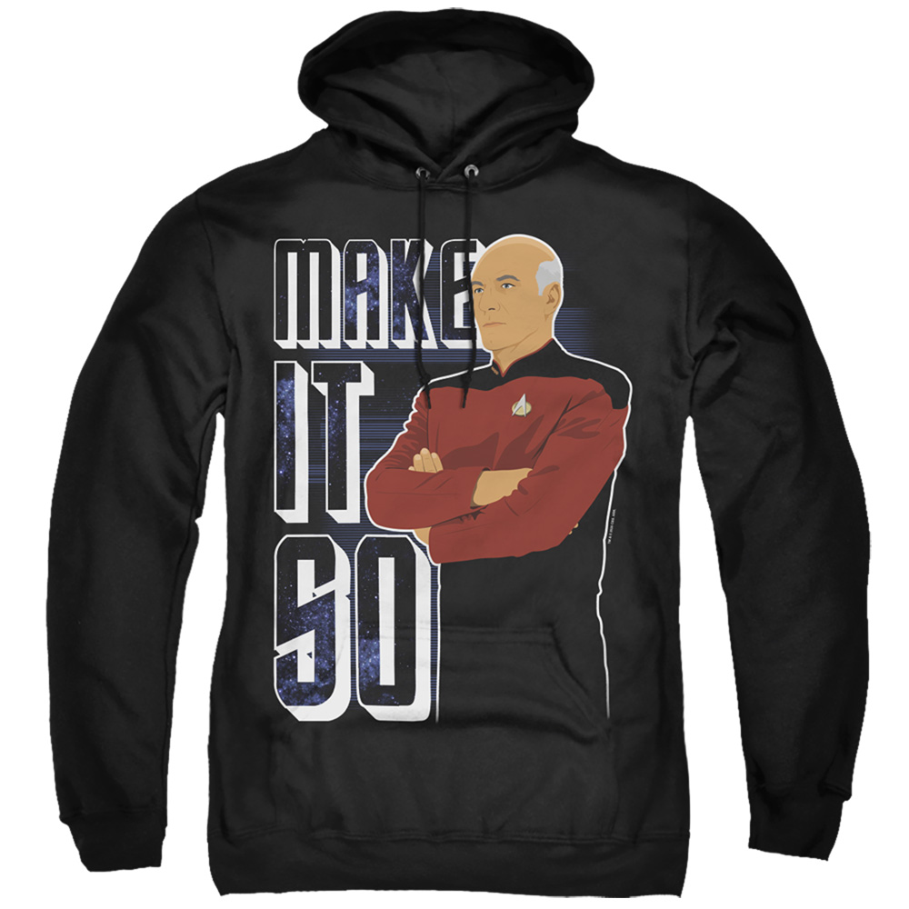 Star Trek The Next Generation & Make It So Adult Cotton & Polyster Pull-Over Hoodie, Black - Medium