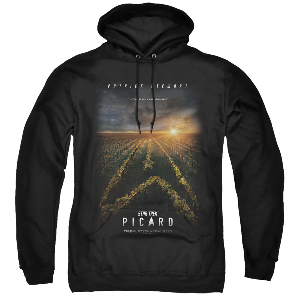CBS2593-AFTH-3 Star Trek Picard & Picard Poster Adult Cotton & Polyster Pull-Over Hoodie, Black - Large