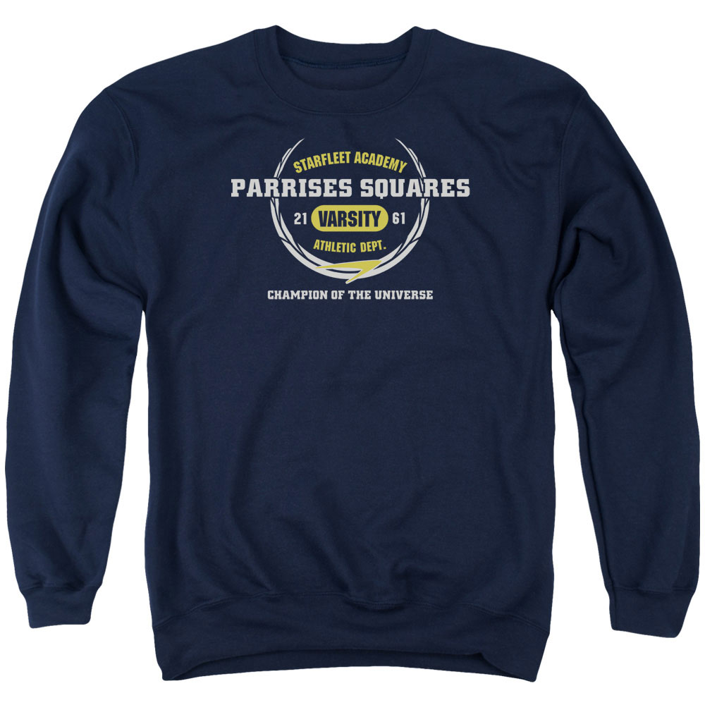 CBS848-AS-4 Star Trek & Parrises Squares Adult Cotton & Polyster Crewneck Sweatshirt, Navy - Extra Large