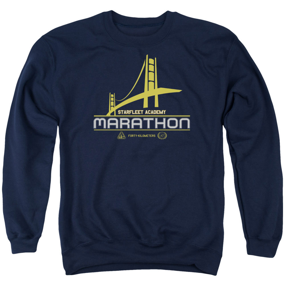 CBS849-AS-5 Star Trek & Marathon Logo Adult Cotton & Polyster Crewneck Sweatshirt, Navy - 2X