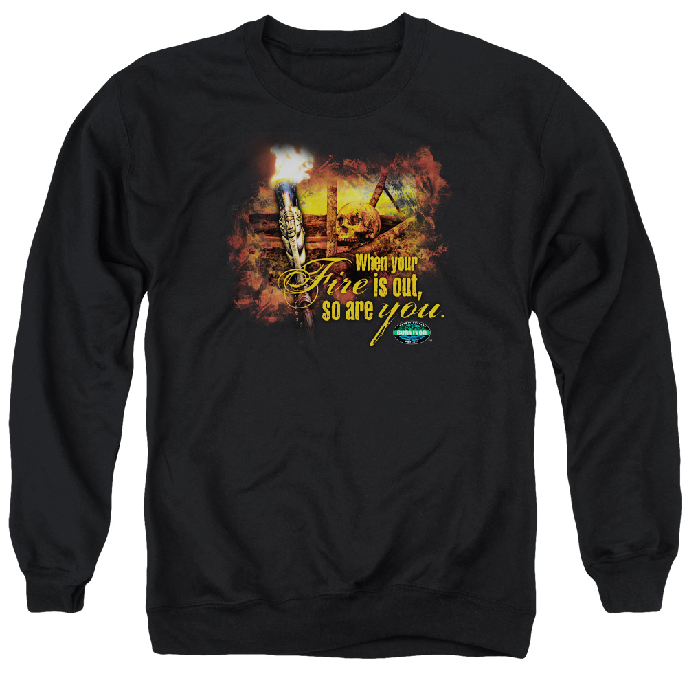 Survivor & Fires Out Adult Cotton & Polyster Crewneck Sweatshirt, Black - Medium