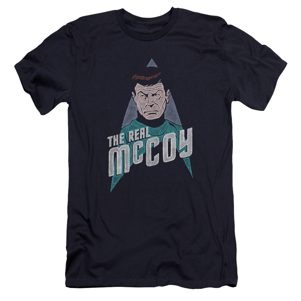 Star Trek & The Real Mccoy Premium Canvas Adult Cotton Slim Fit 30-1 T-Shirt, Navy - Large