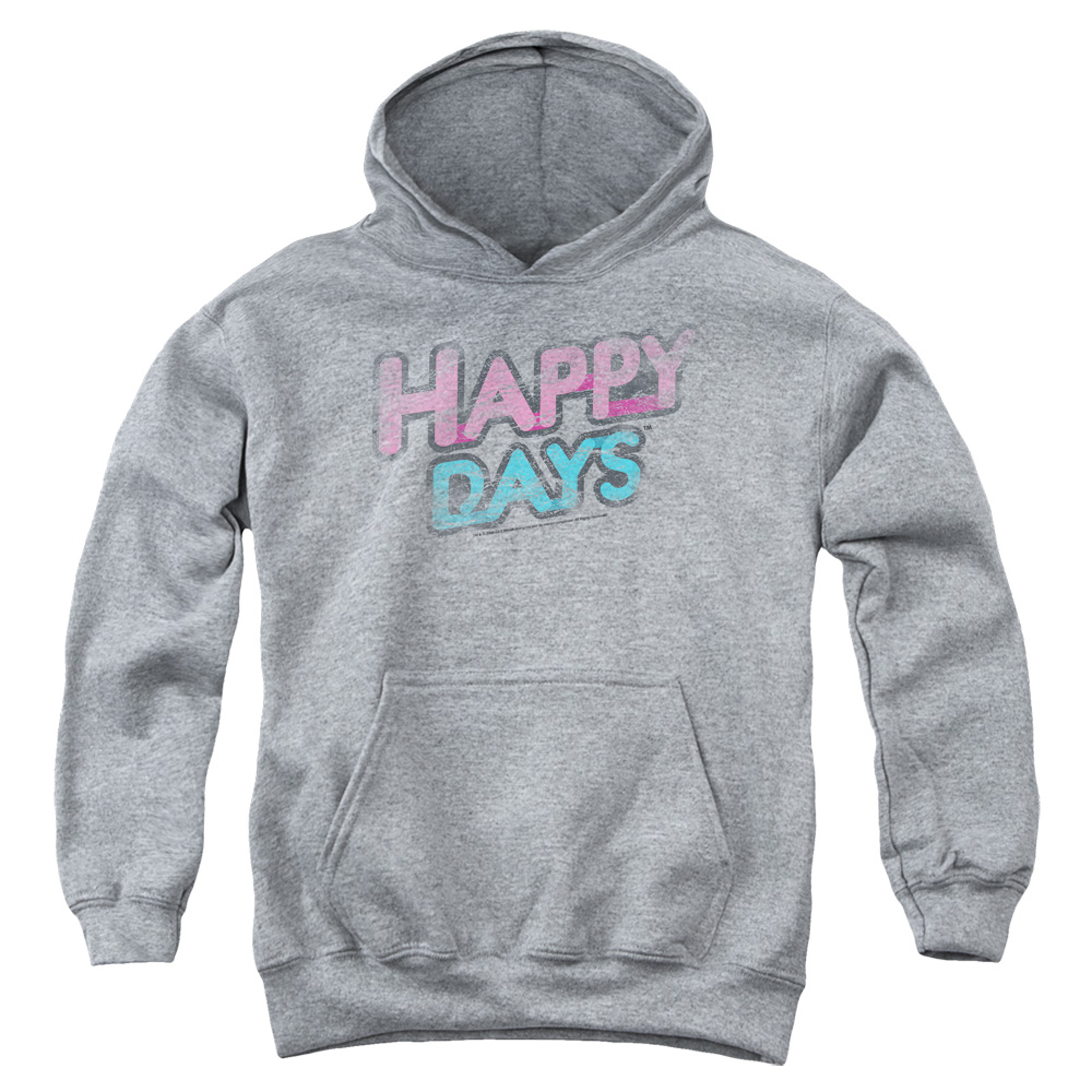 Happy Days & Distressed Youth Pull-Over Cotton Hoodie, Athletic Heather - Extra Large