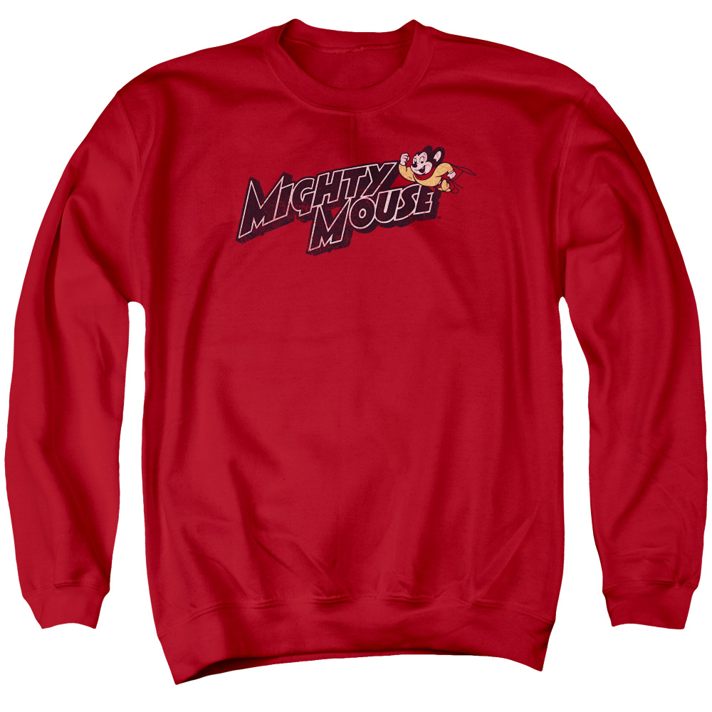 Mighty Mouse & Might Logo Adult Cotton & Polyster Crewneck Sweatshirt, Red - Extra Large