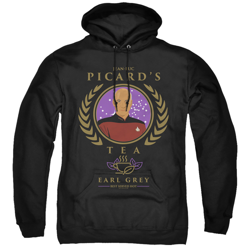 Star Trek The Next Generation & Tea Earl Grey Hot Adult Cotton & Polyster Pull-Over Hoodie, Black - 4X