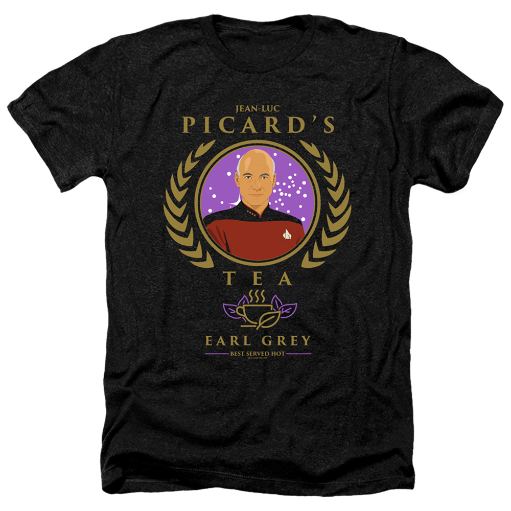 CBS2667-HA-1 Star Trek the Next Generation & Tea Earl Grey Hot Adult Heather Cotton & Polyster T-Shirt, Black - Small