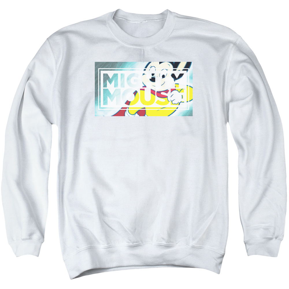 Mighty Mouse & Mighty Rectangle Adult Cotton & Polyster Crewneck Sweatshirt, White - Large